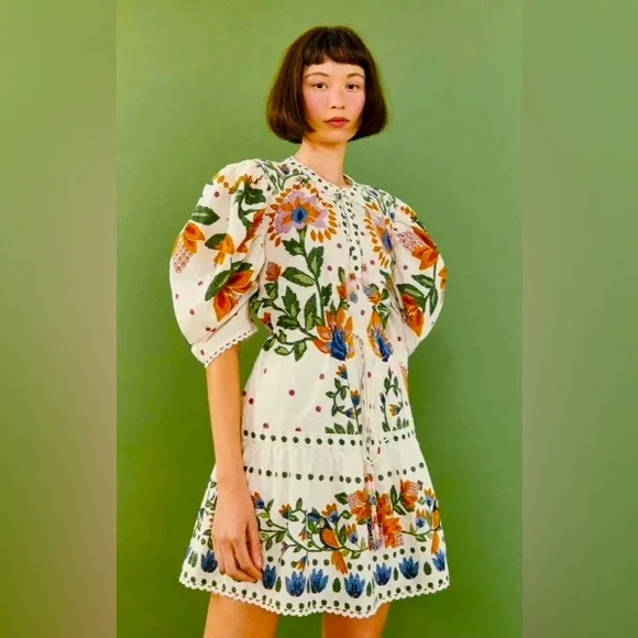 FARM Rio | Dresses | Farm Rio Summer Garden Cotton Mini Dress Large |  Poshmark